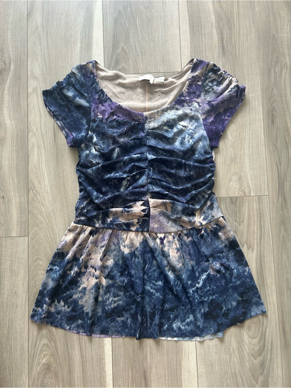 Anthropologie 9H15 STCL Ruched Peplum Top Blue Purple NWOT Size Small